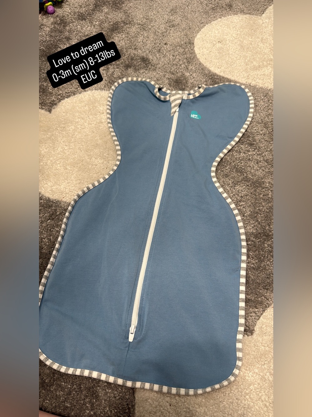 Love to dream Blue Swaddle Sleep Sack with Striped Trim